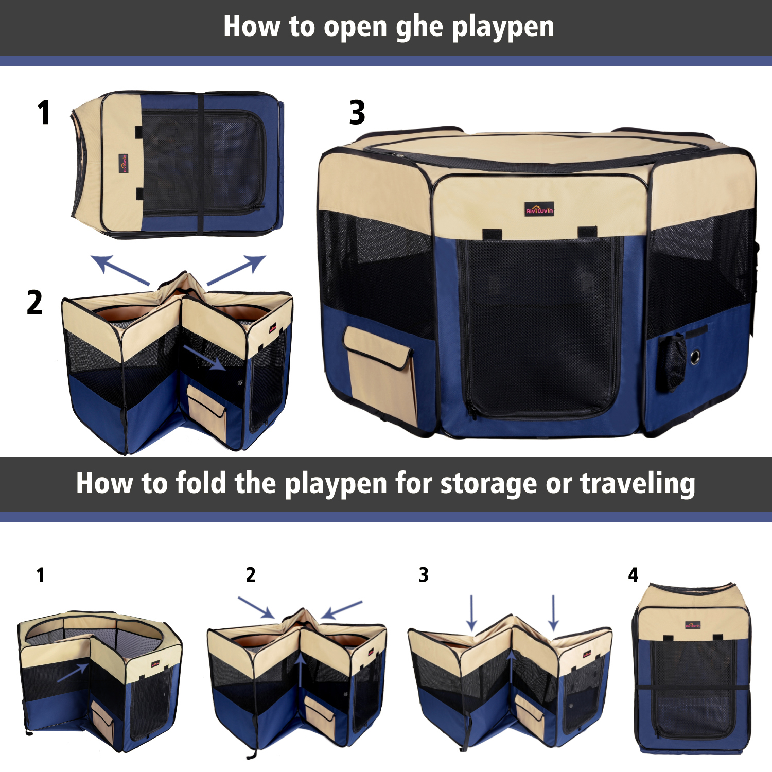 Aivituvin Pet Playpen 45" Portable Foldable Exercise Pen Compatible