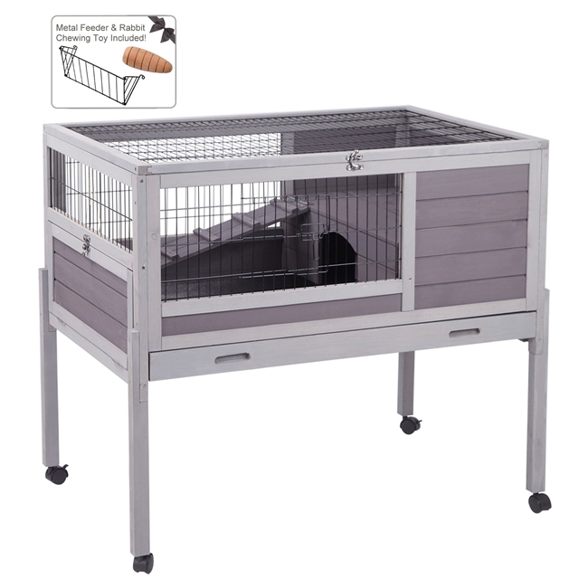 Aivituvin Rabbit Hutch Indoor And Outdoor Bunny Cage On Wheels Guinea