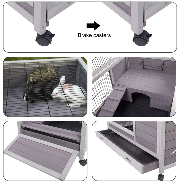 Aivituvin Rabbit Hutch Indoor and Outdoor Bunny Cage on Wheels Guinea ...